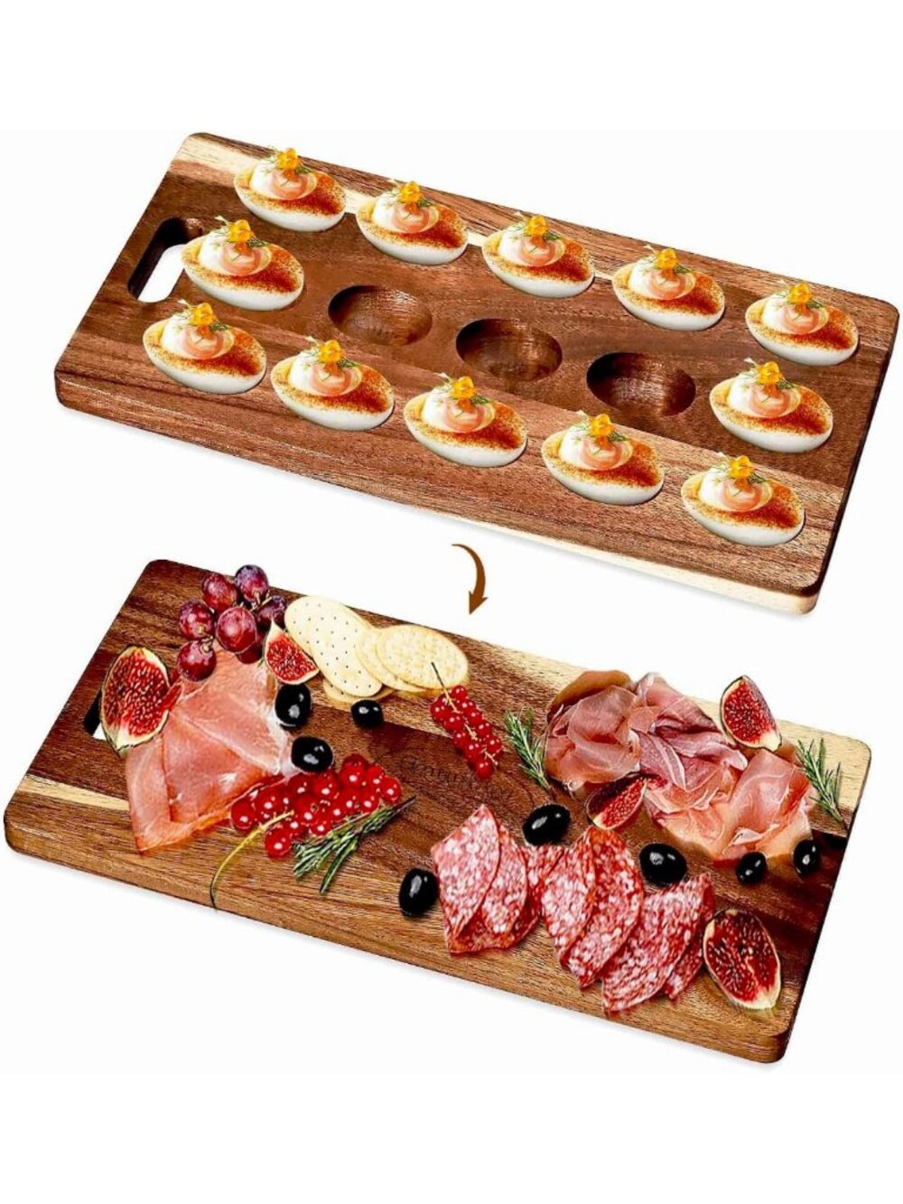 15-Hole Acacia Wood Deviled Egg Tray & Charcuterie Board - Easter Egg Holder